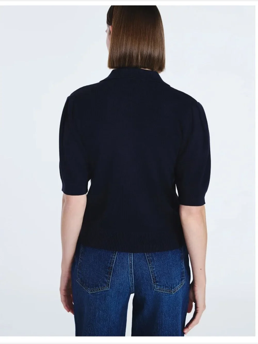 Free Assembly Blue Puff Sleeve Collared Sweater Tee Women US XL NWT